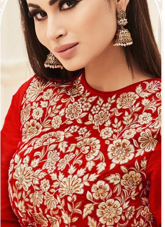 Red Art Silk Embroidered Floor Length Anarkali ROSSELL VOL 2 18004D Color By Arihant Red Art Silk Embroidered Floor Length Anarkali ROSSELL VOL 2 18004D Color By Arihant