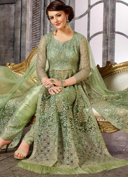 Green Net Embroidered Skirt Kameez 1611-1619 1617 By Bela Fashion