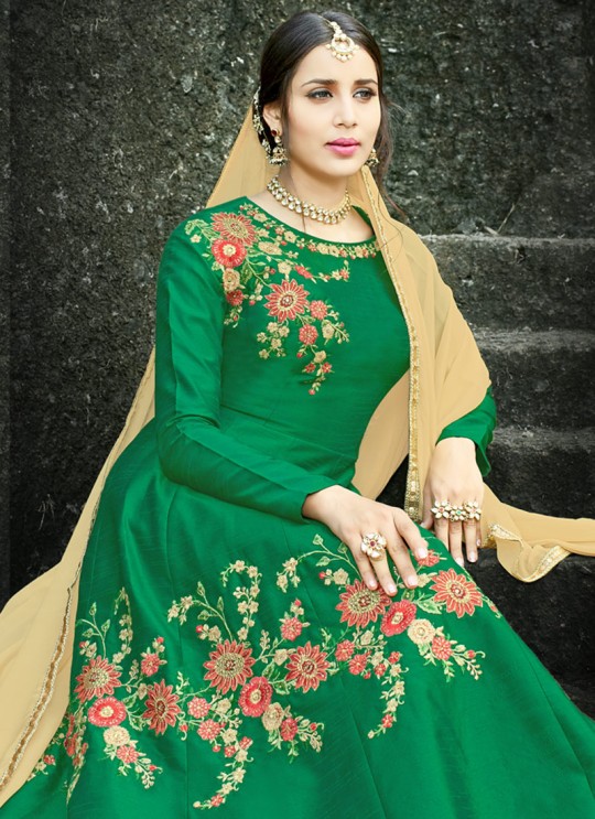 Green Silk Embroidered Gown Style Anarkali MEHZABEEN VOL-2 2494 By Bela Fashion