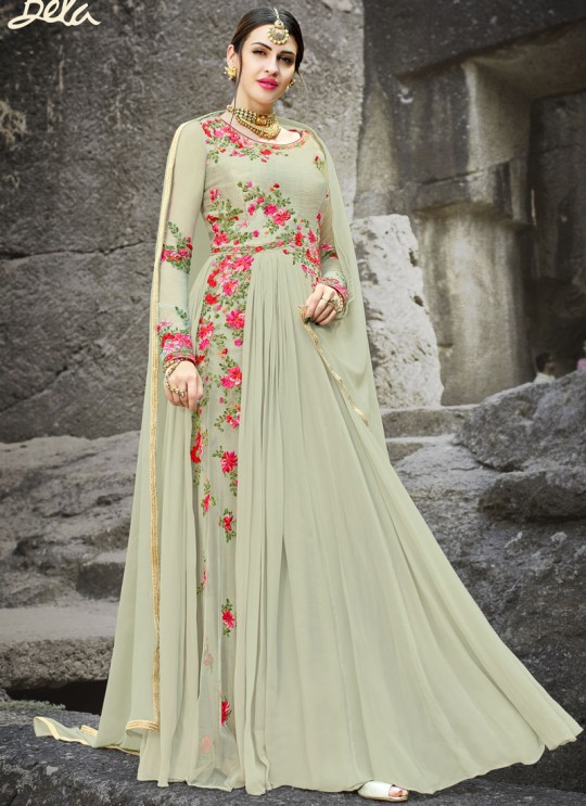 Smoke Grey Georgette Embroidered Gown Style Anarkali MEHZABEEN VOL-2 2498 By Bela Fashion