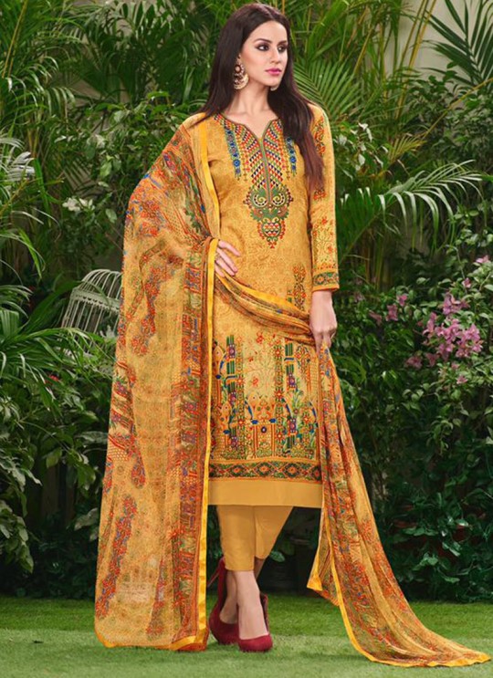 Mustard Cotton Straight Cut Suit HOUSE OF COTTON 2007 By Deepsy