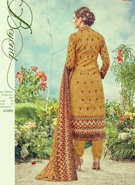 Mustard Cotton Satin Straight Cut Suit DEEPSY FLORENCE Vol-3 83008 By Deepsy