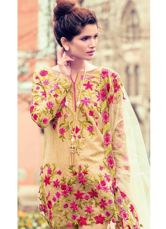 Beige Cambric Cotton Embroidered Pakistani Salwar Suit ROSEMEEN CRAFTED LAWN BY FEPIC 17001 TO 17006 SERIES Fepic 17004