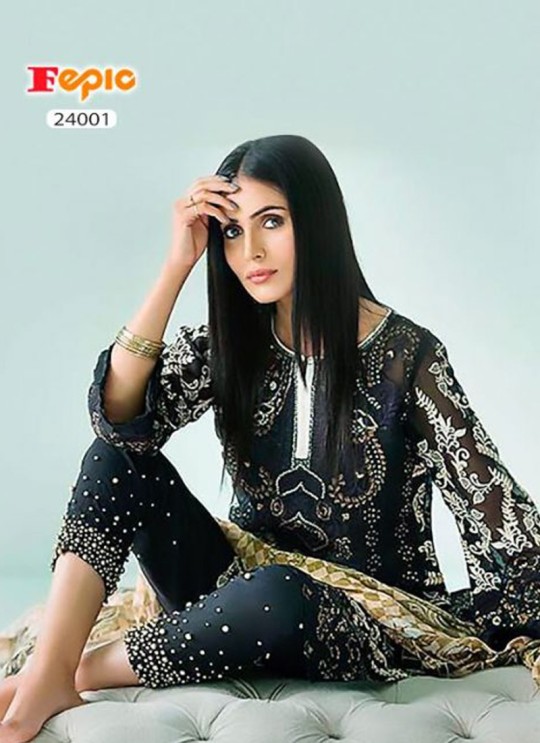 Black Organza Embroidered Pakistani Salwar Suit ROSEMEEN CRYSTALS BY FEPIC 24001 TO 24005 SERIES Fepic 24001