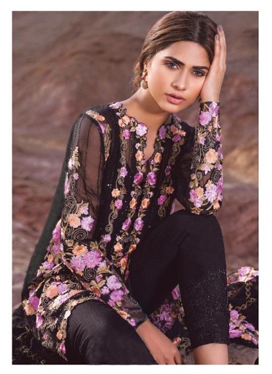 Black Faux Georgette Embroidered Pakistani Salwar Suit ROSEMEEN EID COLLECTION 6001 TO 6006 SERIES Fepic 6001