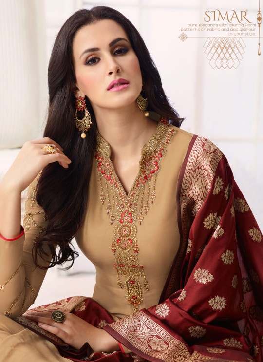 Gold Satin Georgette Straight Suit SIMAR SHABANA 12012 By Glossy