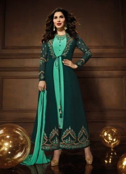 Green Georgette Wedding Wear Jacket Style Suit KOTI 10083 By Karma Trendz