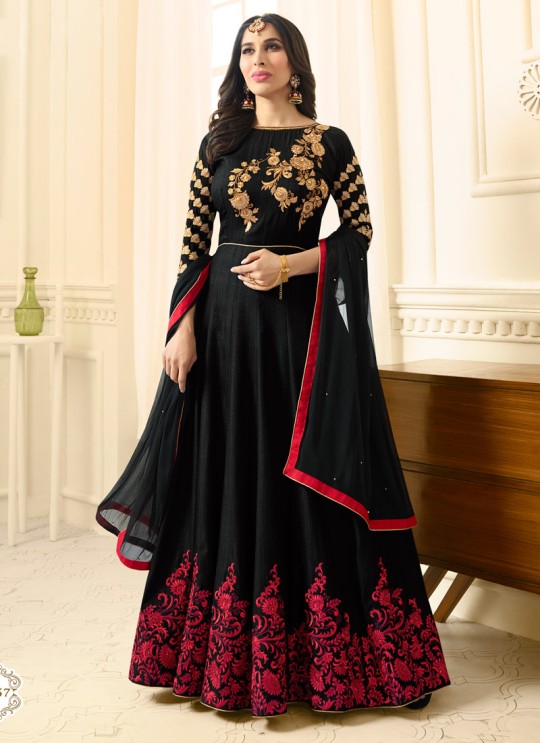 Black Silk Wedding Wear Floor Length Anarkali Pakeeza Vol 2 5457 By Karma Trendz