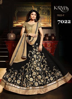 Black Georgette Wedding Wear Anarkali Suit 7022 Color 7022F By Karma Trendz