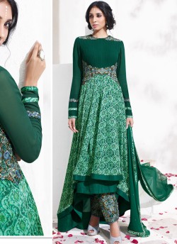 Green Satin Georgette Wedding Wear Anarkali Suit Fall Frenzy 8011 By Karma Trendz