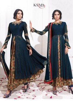 Blue Georgette Wedding Wear Pant Style Suit Fall Frenzy 8017 By Karma Trendz