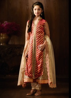 Pink Viscose Jacquard Wedding Wear Floor Length Anarkali Daughter 8055 By Karma Trendz