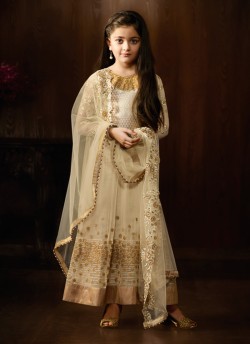 Cream Net Wedding Wear Floor Length Anarkali Daughter 8059 By Karma Trendz