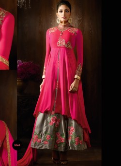 Pink Georgette Wedding Wear Anarkali Suit Mother & Daughter 8061 By Karma Trendz