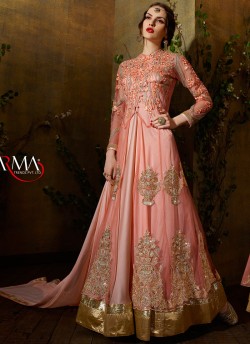 Peach Net Wedding Wear Floor Length Anarkali Vol 81 8108 By Karma Trendz