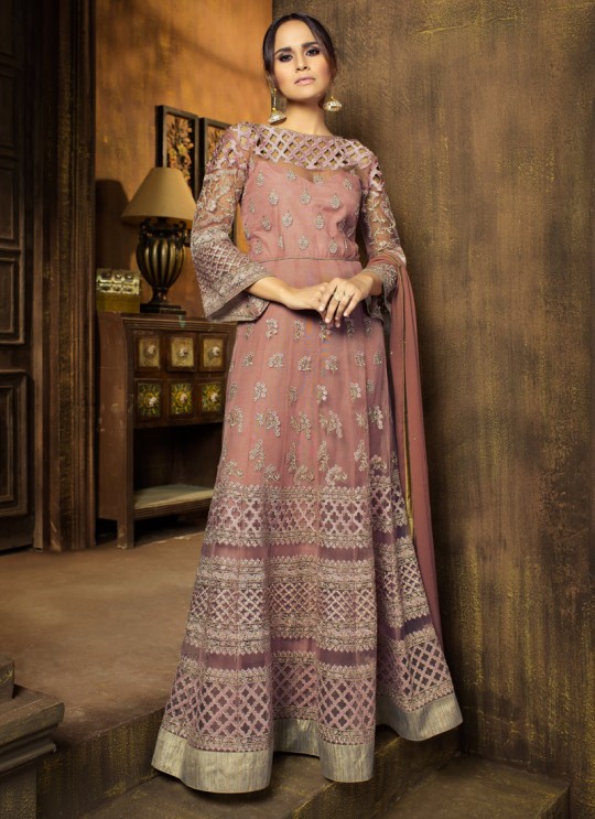 Pink Net Wedding Wear Floor Length Anarkali Mother & Daughter 8194 By Karma Trendz
