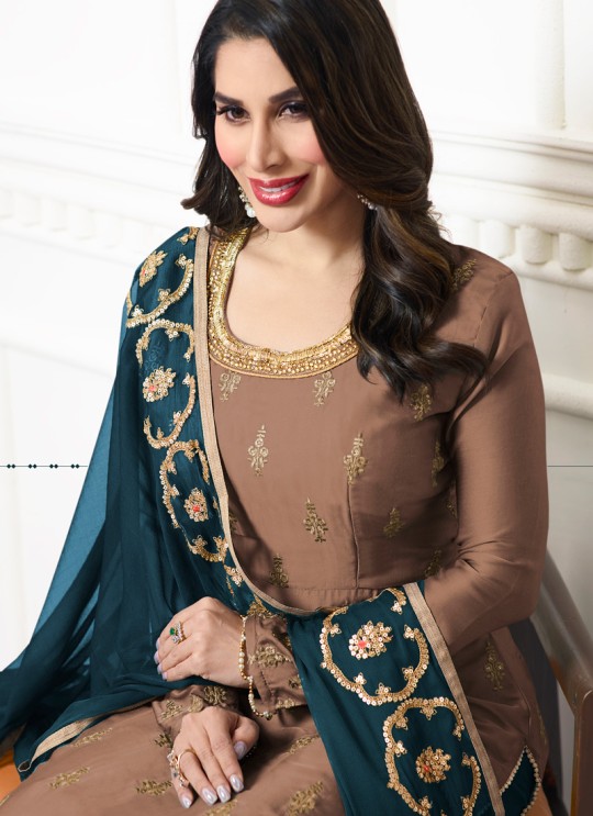 Brown Modal Satin Wedding Wear Palazzo Suits Sophie 9009 Series 9009B Color By Karma Trendz
