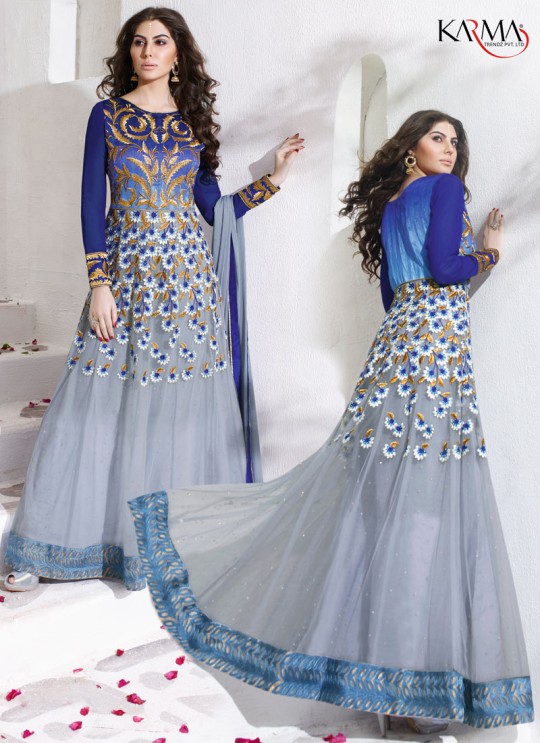 Grey Net Wedding Wear Anarkali Suit Fall Frenzy 8010 By Karma Trendz