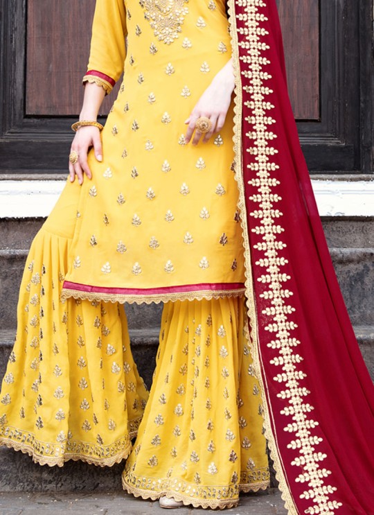 Yellow Georgette Party Wear Pakistani Palazzo Salwar Kameez PHILLAURI VOL 8 21001 By PHILLAURI
