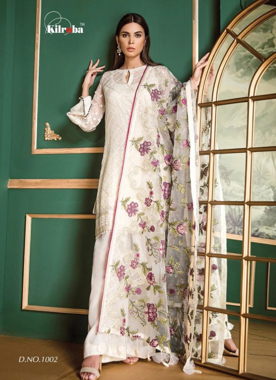 White Georgette Embroidered Pakistani Suit Jannat White Luxury Collection 1001 to 1005 series 1002 By Kilruba