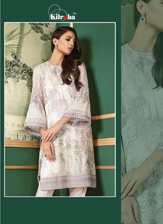 White Georgette Embroidered Pakistani Suit Jannat White Luxury Collection 1003 By Kilruba