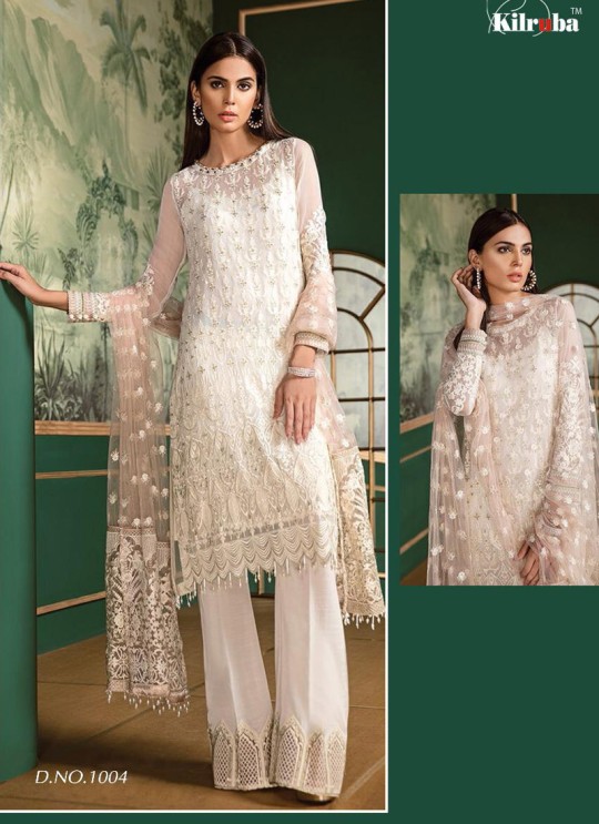 White Georgette Embroidered Pakistani Suit Jannat White Luxury Collection 1004 By Kilruba