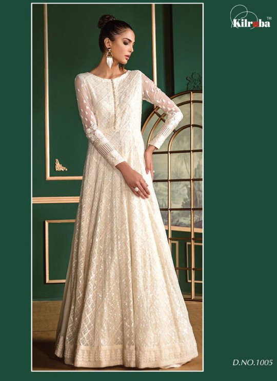 White Georgette Embroidered Pakistani Suit Jannat White Luxury Collection 1005 By Kilruba