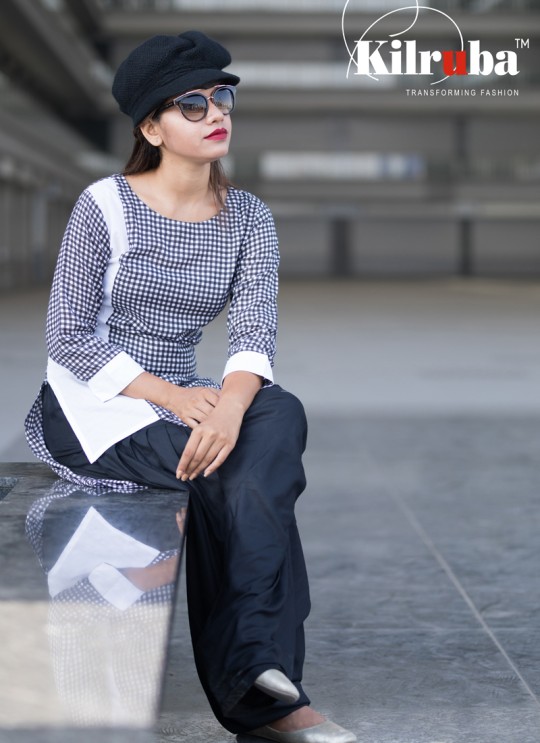 Blue Rayon Cotton Checks Print Party Wear Kurti CHECKS-01A By Kilruba Blue Rayon Cotton Checks Print Party Wear Kurti CHECKS-01A By Kilruba