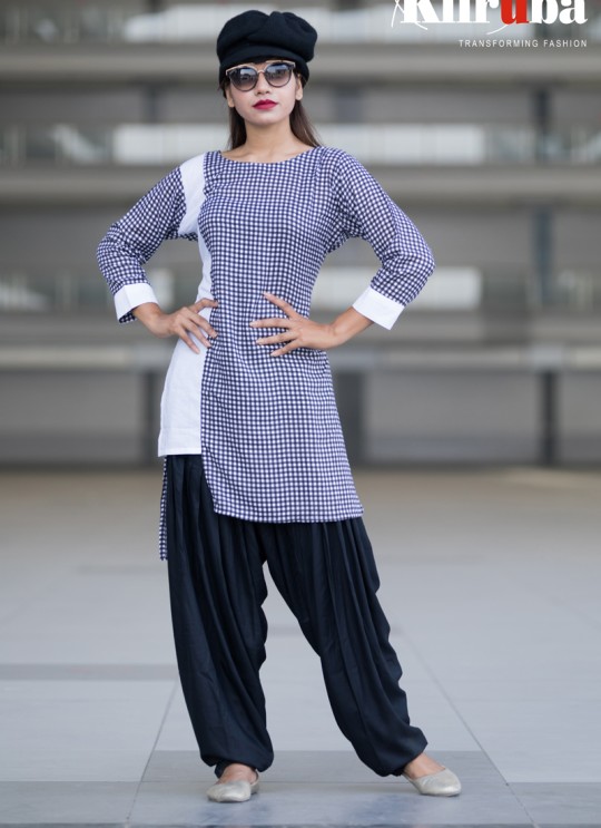 Blue Rayon Cotton Checks Print Party Wear Kurti CHECKS-01A By Kilruba Blue Rayon Cotton Checks Print Party Wear Kurti CHECKS-01A By Kilruba