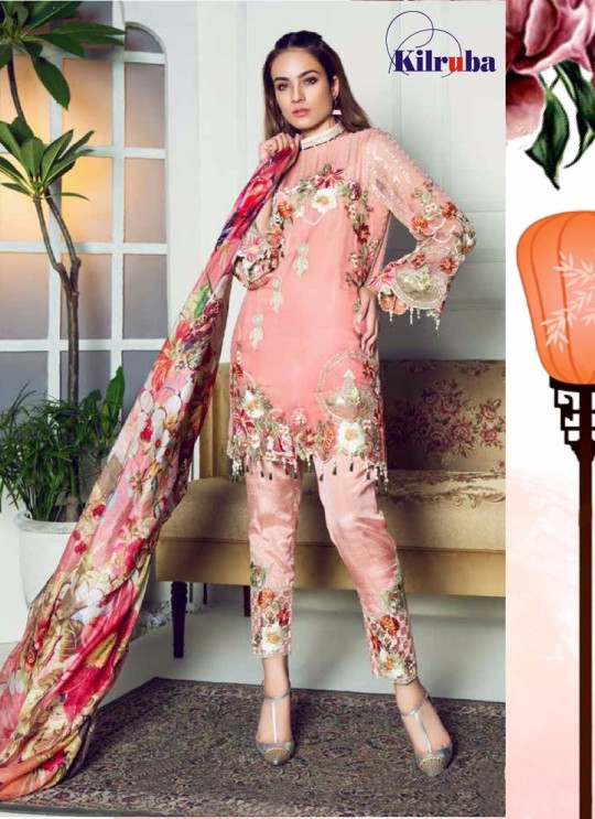 Peach Georgette Embroidered Pakistani Suit ORIENT-104 By Kilruba Peach Georgette Embroidered Pakistani Suit ORIENT-104 By Kilruba