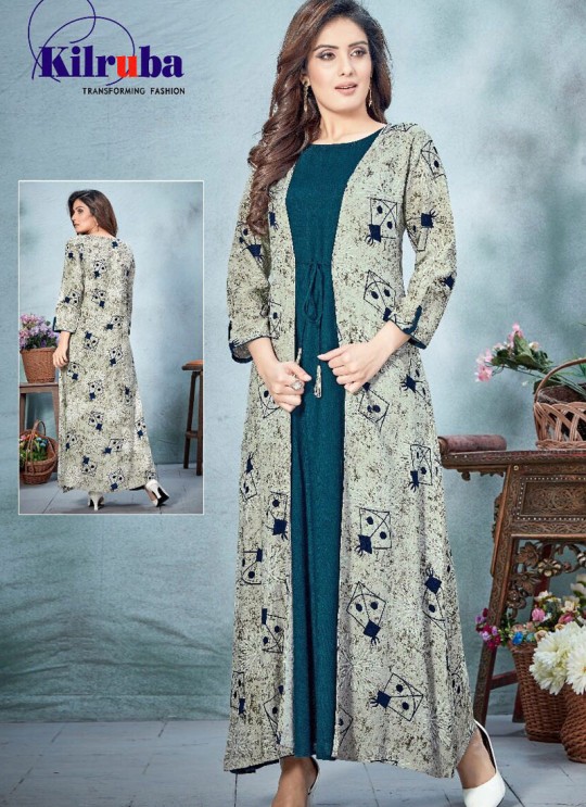 Blue Rayon Cotton Printed Floor Length Kurti Patang By Kilruba