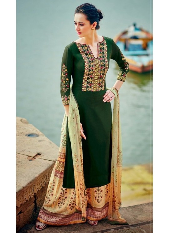 Green Cotton Palazzo Suit Kimora Heer 7006 SC/003571
