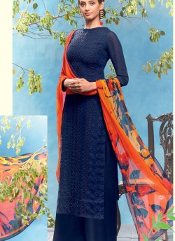 Blue Georgette Palazzo Suit Kimora Heer 7206 SC/004039