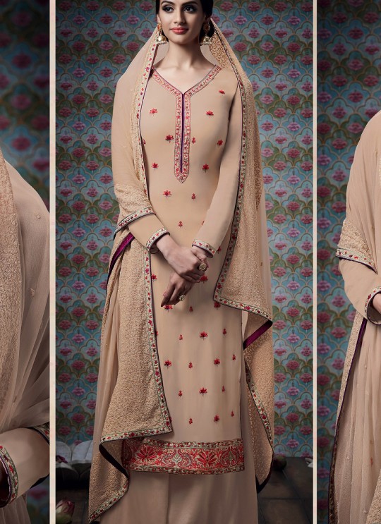 Beige Georgette Palazzo Suit Kimora Heer 7306 SC/004011 Beige Georgette Palazzo Suit Kimora Heer 7306 SC/004011