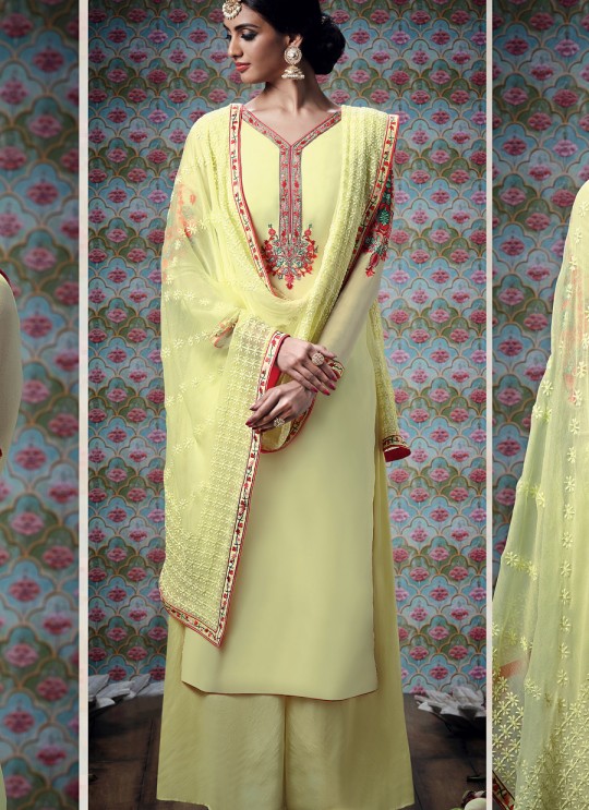 Yellow Georgette Palazzo Suit Kimora Heer 7308 SC/004013 Yellow Georgette Palazzo Suit Kimora Heer 7308 SC/004013