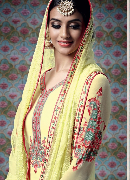 Yellow Georgette Palazzo Suit Kimora Heer 7308 SC/004013 Yellow Georgette Palazzo Suit Kimora Heer 7308 SC/004013
