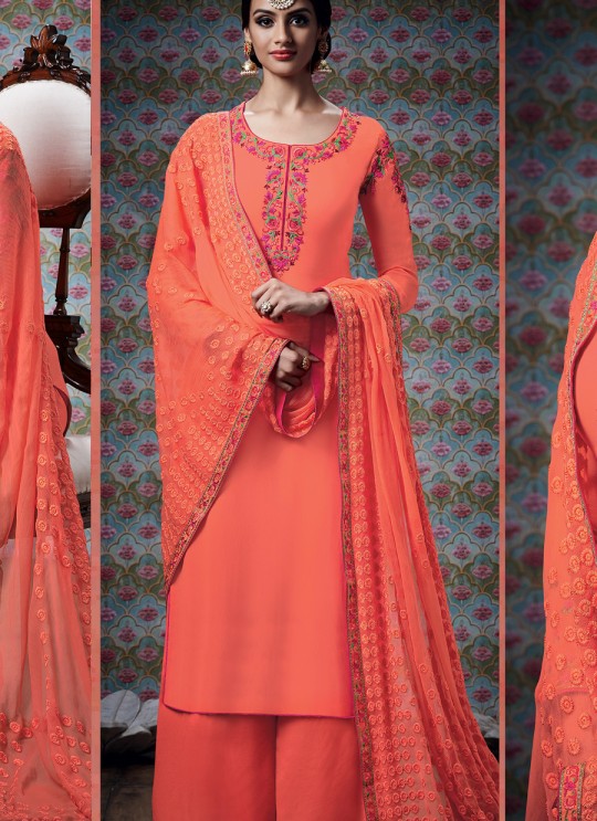 Orange Georgette Palazzo Suit Kimora Heer 7309 SC/004014