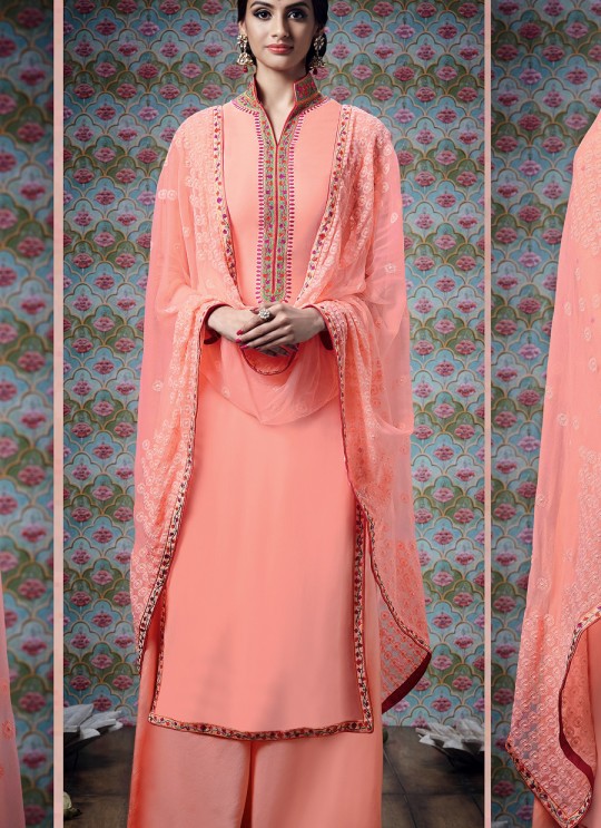 Peach Georgette Palazzo Suit Kimora Heer 7310 SC/004015 Peach Georgette Palazzo Suit Kimora Heer 7310 SC/004015