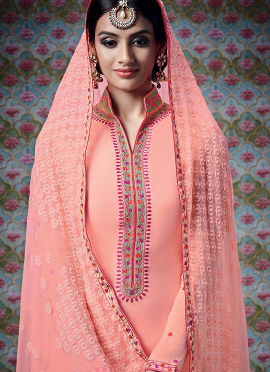 Peach Georgette Palazzo Suit Kimora Heer 7310 SC/004015 Peach Georgette Palazzo Suit Kimora Heer 7310 SC/004015