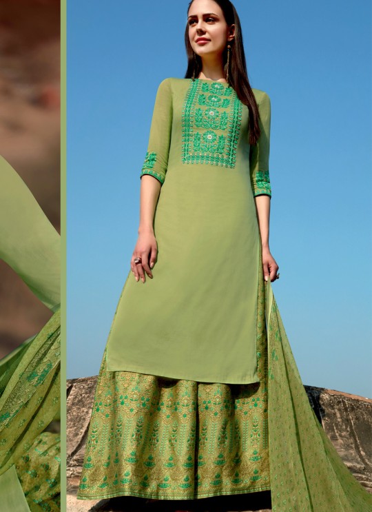 Mehandi Green Cotton Satin Palazzo Suit Kimora Heer 8902 SC/010370