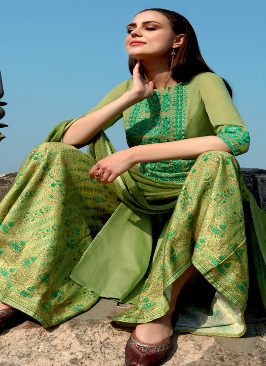 Mehandi Green Cotton Satin Palazzo Suit Kimora Heer 8902 SC/010370