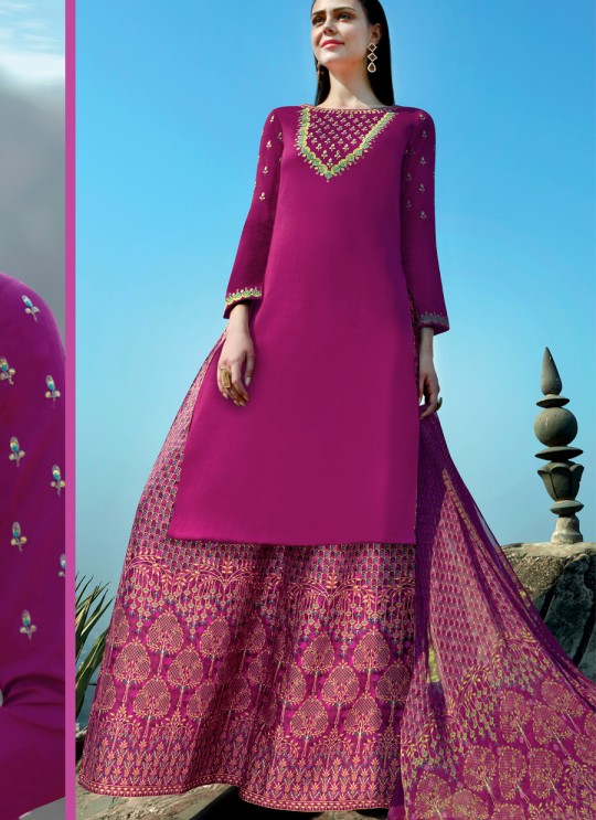 Magenta Cotton Satin Palazzo Suit Kimora Heer 8906 SC/010373 Magenta Cotton Satin Palazzo Suit Kimora Heer 8906 SC/010373