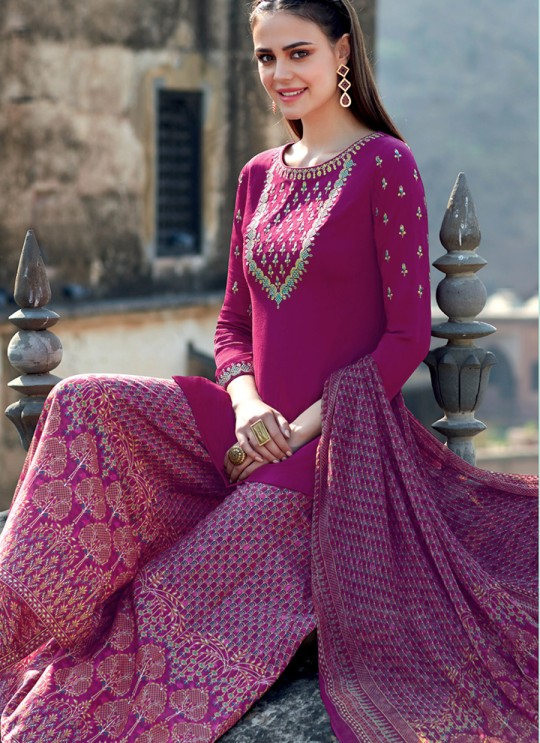 Magenta Cotton Satin Palazzo Suit Kimora Heer 8906 SC/010373 Magenta Cotton Satin Palazzo Suit Kimora Heer 8906 SC/010373