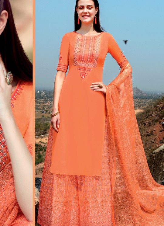 Orange Cotton Satin Palazzo Suit Kimora Heer 8907 SC/010375