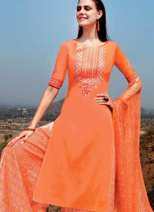 Orange Cotton Satin Palazzo Suit Kimora Heer 8907 SC/010375