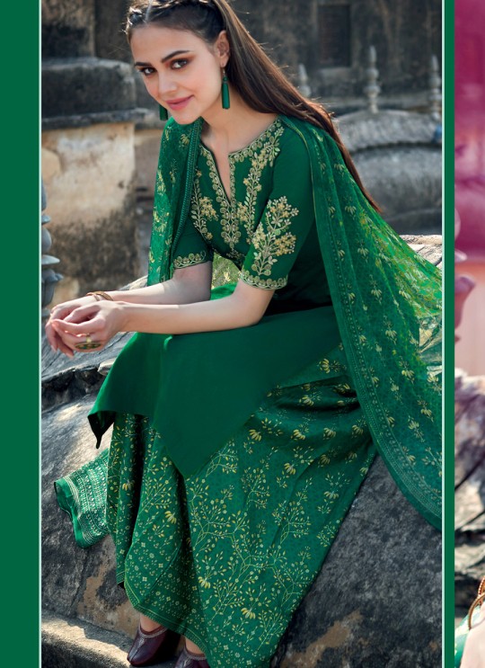 Green Cotton Satin Palazzo Suit Kimora Heer 8910 SC/010378