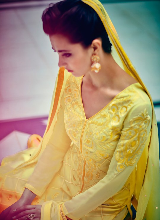 Yellow Georgette Pant Style Suit Kimora Heer 8912 SC/011239