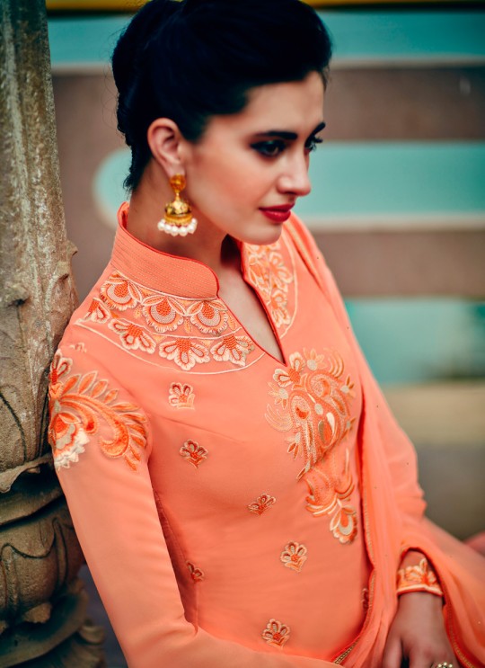 Orange Georgette Pant Style Suit Kimora Heer 8914 SC/011239