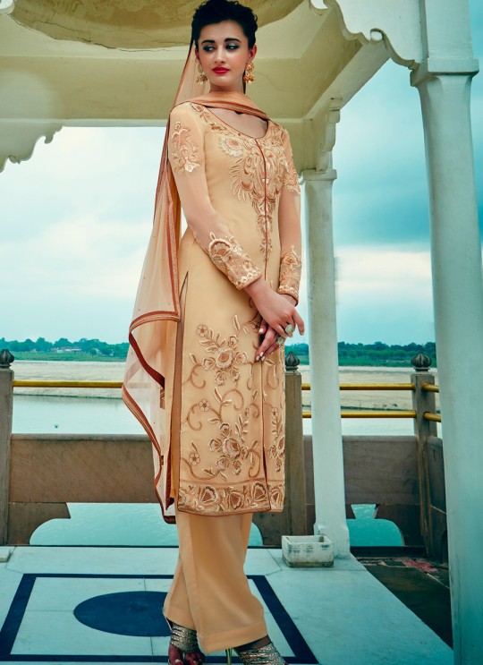 Cream Georgette Pant Style Suit Kimora Heer 8915 SC/011239