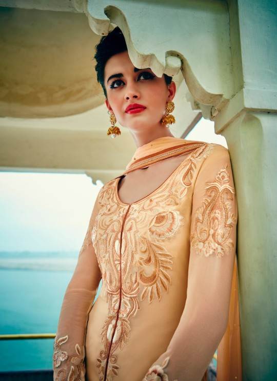 Cream Georgette Pant Style Suit Kimora Heer 8915 SC/011239